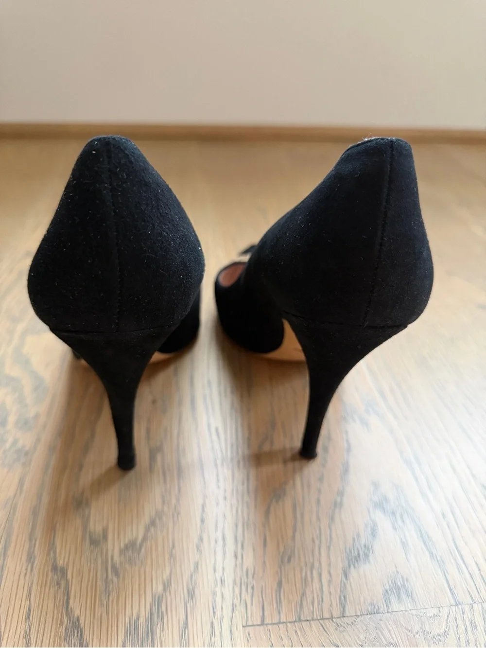 Kate Spade Black Suede Pointed Toe Pumps with Gold 'love' Script